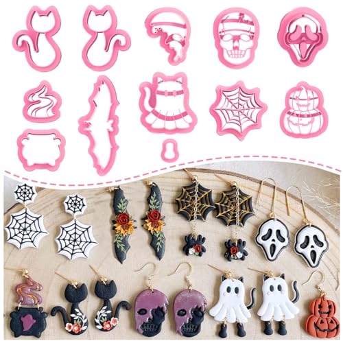 KEOKER Halloween-Modelliermassen-Ausstechformen – 12 Formen für Polymer-Ton, Schmuck, Geist von Keoker