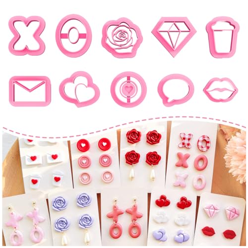 KEOKER Polymer-Ton-Ausstechformen zum Valentinstag, für Ohrringe, 10 Formen, Valentinstags-Ohrringe, Tonausstecher für Modelliermasse, Schmuck (Nieten) von Keoker