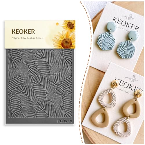 KEOKER Polymer-Ton-Texturblätter-Set, funktioniert mit Tonschneider, Effekt als Texturroller, Blätter für Ton, Blatt-C-Ohrringformen von Keoker
