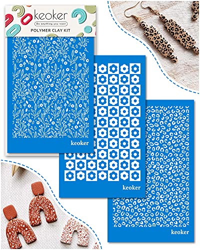 KEOKER Siebdruck-Schablonen für Polymerton, wiederverwendbar, Siebdruck-Set zum Bedrucken von Ton und anderem Schmuck, Ton, Ohrringe, Dekoration, Geparden-Leoparden-Siebdruck für Polymerton, 3 Stück KEOKER Siebdruck-Schablonen für Polymerton, wiederverwendbar, Siebdruck-Set zum Bedrucken von Ton und anderem Schmuck, Ton, Ohrringe, Dekoration, Geparden-Leoparden-Siebdruck für Polymerton, 3 Stück von Keoker