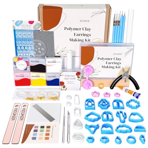 Keoker 123-teiliges Set zur Herstellung von Ohrringen aus Modelliermasse, Schmuckherstellungs-Set für Jugendliche und Erwachsene, Mode-Designer-Kits für Mädchen, Polymer-Ton-Ohrring-Set, tolles Keoker 123-teiliges Set zur Herstellung von Ohrringen aus Modelliermasse, Schmuckherstellungs-Set für Jugendliche und Erwachsene, Mode-Designer-Kits für Mädchen, Polymer-Ton-Ohrring-Set, tolles von Keoker
