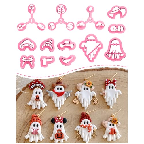 Keoker Halloween-Modelliermassen-Ausstechformen, 13 Halloween-Geister-Ton-Ohrring-Ausstechformen für Polymer-Ton-Schmuck Keoker Halloween-Modelliermassen-Ausstechformen, 13 Halloween-Geister-Ton-Ohrring-Ausstechformen für Polymer-Ton-Schmuck von Keoker