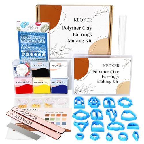 Keoker Schmuckherstellungs-Set aus Polymerton, 103-teiliges Set zur Herstellung von Ohrringen aus Ton für Jugendliche und Erwachsene, Modedesigner-Kits, Polymer-Ton-Ohrring-Set, tolles Geschenk Keoker Schmuckherstellungs-Set aus Polymerton, 103-teiliges Set zur Herstellung von Ohrringen aus Ton für Jugendliche und Erwachsene, Modedesigner-Kits, Polymer-Ton-Ohrring-Set, tolles Geschenk von Keoker