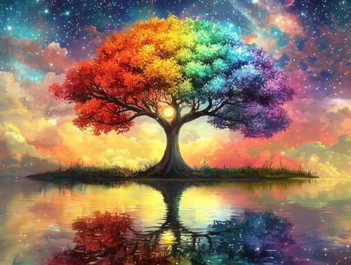 Malen Nach Zahlen Erwachsene, Malen Nach Zahlen Kinder ab 7-10, Handgemalt Ölgemälde Kreativ Set, Bunt Baum Des Lebens Paint by Numbers, Home Office Wand Dekor, Geburtstag Geschenk (90x120cm) H-10 von Keoxco