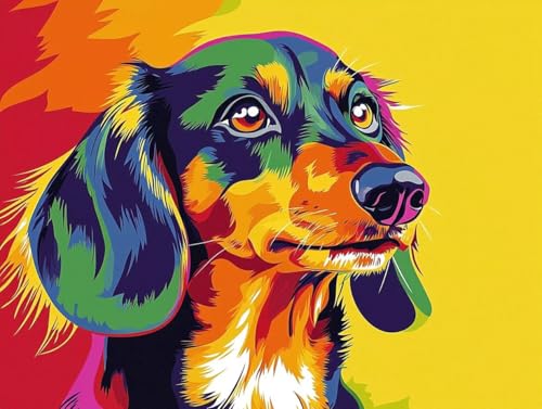 Malen Nach Zahlen Erwachsene, Malen Nach Zahlen Kinder ab 7-10, Handgemalt Ölgemälde Kreativ Set, Bunt Hund Paint by Numbers, Home Office Wand Dekor, Geburtstag Geschenk (Ohne Rahmen 50x70cm) H-6 von Keoxco