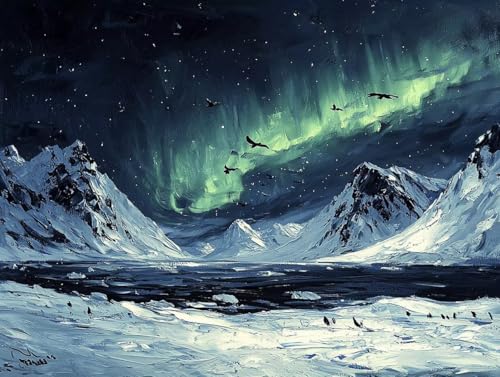 Malen Nach Zahlen Erwachsene, Malen Nach Zahlen Kinder ab 7-10, Handgemalt Ölgemälde Kreativ Set, Der Winter Polarlicht Paint by Numbers, Home Office Wand Dekor, Geburtstag Geschenk (45x60cm) H-31 von Keoxco