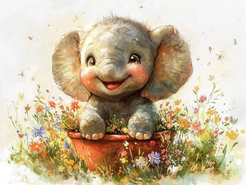 Malen Nach Zahlen Erwachsene, Malen Nach Zahlen Kinder ab 7-10, Handgemalt Ölgemälde Kreativ Set, Elefanten Pflanzen Paint by Numbers, Home Office Wand Dekoration, Geburtstag Geschenk (40x50cm) H-29 von Keoxco