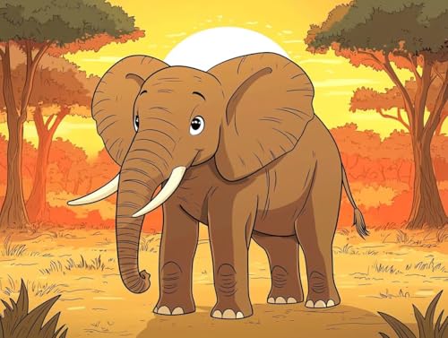 Malen Nach Zahlen Erwachsene, Malen Nach Zahlen Kinder ab 7-10, Handgemalt Ölgemälde Kreativ Set, Elefanten Sonnenuntergang Paint by Numbers, Home Office Wand Dekoration (Ohne Rahmen 40x50cm) H-27 von Keoxco