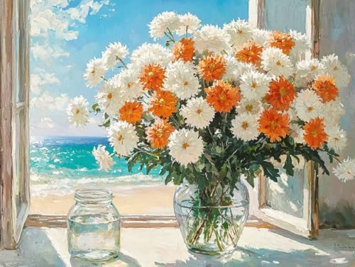 Malen Nach Zahlen Erwachsene, Malen Nach Zahlen Kinder ab 7-10, Handgemalt Ölgemälde Kreativ Set, Fenster Blumen Paint by Numbers, Home Office Wand Dekoration, Geburtstag Geschenk (20x30cm) H-19 von Keoxco