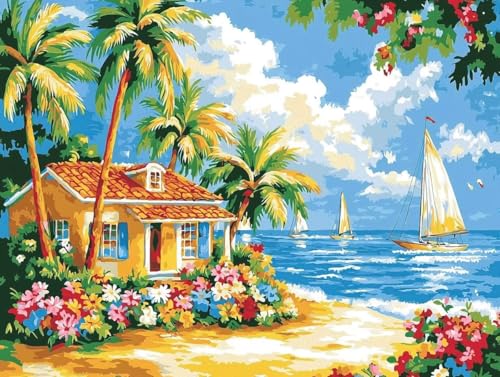 Malen Nach Zahlen Erwachsene, Malen Nach Zahlen Kinder ab 7-10, Handgemalt Ölgemälde Kreativ Set, Schiff Pflanzen Paint by Numbers, Home Office Wand Dekoration, Geburtstag Geschenk (40x50cm) H-17 von Keoxco