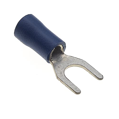 Gabel-Crimp-Klemme, Packung Mit 100 Stück - Blau, 24A, 5mm - Schrumpfschlauch-Gabelverbinder, Verzinnte Kupferverbinder, Isolierte U-Typ-Drahtklemmen von Keple