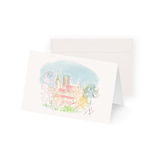 Kera Till Grußkarte "München" Klappkarte mit Ilustration, Künstler Karte Illustration Premium mit Umschlag Din A6 MetaPaper Extrasmooth Warmweiß von Kera Till