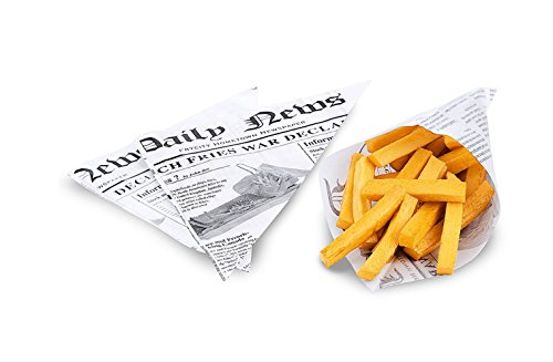 Kerafactum 20 Stück fettdichte Pommestüten Pommes frites Tüten für Kartoffelstäbchen, Snacktaschen für Fish & Chips Pommestüten Papier Motiv Daily News Papiertüten dreieckig 25x18 cm von Kerafactum