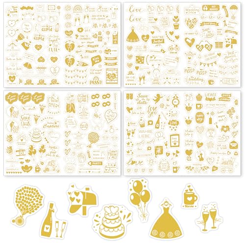 Sticker Hochzeit Gästebuch Golden-269 Motive, Vintage Aufkleber für Gästebuch oder Fotoalbum mit viel Liebe,Perfektes Sticker Set für Fotoalbum (Deutsch&Englisch) von Keratobleem