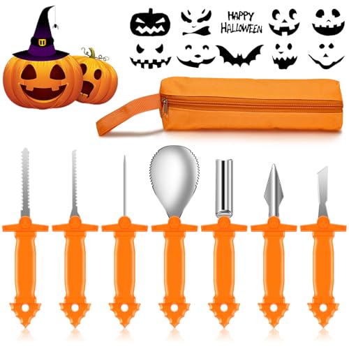 Kerizher Halloween Kürbis Schnitzset, Edelstahl Kürbis Schnitzwerkzeuge mit Schablonen für Kinder & Erwachsene, sicheres wiederverwendbares Schnitzwerkzeug für Halloween Dekoration Kerizher Halloween Kürbis Schnitzset, Edelstahl Kürbis Schnitzwerkzeuge mit Schablonen für Kinder & Erwachsene, sicheres wiederverwendbares Schnitzwerkzeug für Halloween Dekoration von Kerizher