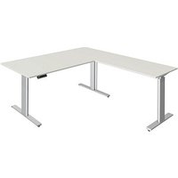 Kerkmann Move 3 tube elektrisch höhenverstellbarer Schreibtisch weiß L-Form, T-Fuß-Gestell silber 180,0 x 80,0 cm von Kerkmann