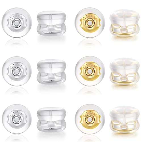 12 Stück 18 Karat Ohrring-Verschlüsse für Ohrstecker, Silikon-Ohrring-Verschlüsse, Ersatz für Ohrstecker, nicht reizendes, hypoallergenes Gummi (weiß + gold) von Kerryjewl