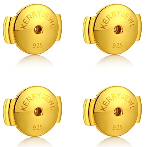 Kerryjewl 14 Karat vergoldete Ohrring-Verschlüsse, Ersatz für Diamant-Ohrstecker, 2 Paar 925er Sterlingsilber, sichere hypoallergene, kein Verblassen, Komfort-Ohrring-Verschlüsse (Gold) von Kerryjewl