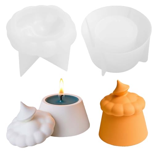 Kertaym Silikonform Kerzen Cup Gießform Mit Deckel Für Epoxidharz Beton DIY Handwerk Präzise Größe Wiederverwendbare 3D-Form von Kertaym