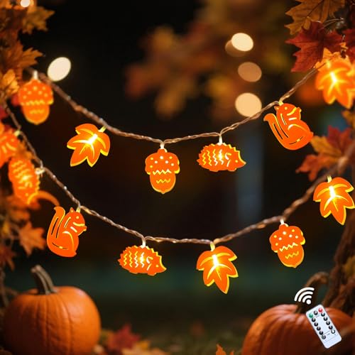 Lichterkette Herbst 3M, 20 LED Herbstgirlande Mit Licht, Herbst Lichterkette Mit Timer, Herbst Deko Ahornblatt Für Erntedankfest Schaufenster Dekoration von Kertaym