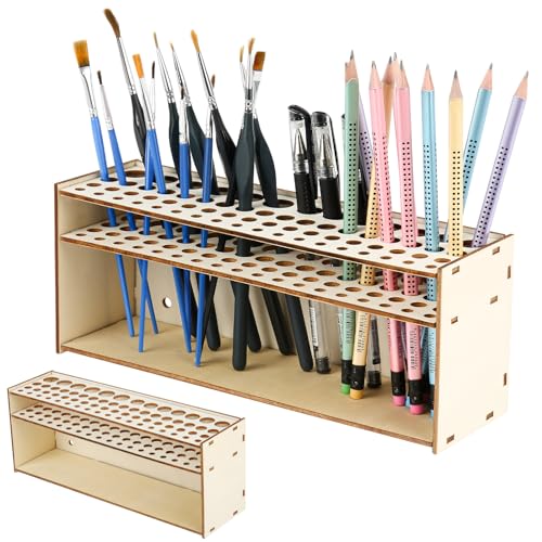 Pinselhalter Malen Holz, Make Up Pinselhalter Organizer Holz Pinsel Halter Ständer, 67-Loch Schreibtisch Ständer Organizer, Multifunktionaler Schminke Pinsel Aufbewahrung Malen, Geschenke Für Künstler von Keruhsci