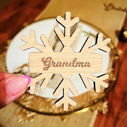 Personalisierte Weihnachts-Tischkarten mit Schneeflocken-Motiv, personalisierbar, Spiegelnamen, Getränkeanhänger, Sitzmarkierung, Hochzeitsfeier, Tischdekoration (40 Stück) von Keruidian