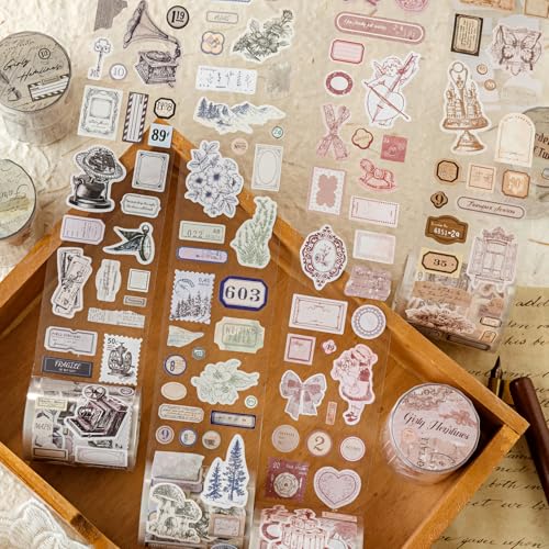 4 Rollen Scrapbook Washi Tape,Transparent Tape Dekoratives Klebeband Vintage Sticker Tape für DIY Bullet Journals,Planer,Karten und Scrapbooking(Old Century Story) von Kesari