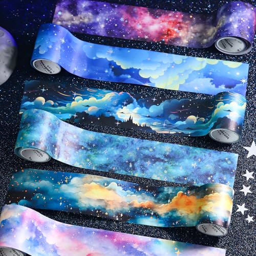 6 Rollen Scrapbook Washi Sticker Tape, Masking Tape Dekoratives Klebeband Starry Series Papier Tape für DIY Bullet Journals,Planer,Karten und Scrapbooking(Starry Dreams) von Kesari