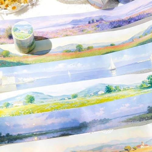 6 Rollen Scrapbook Washi Tape,Bullet Journal Zubehör Masking Tape Dekoratives Klebeband Idyllische Kulisse Papier Tape für DIY Bullet Journals (Summer in Tuscany) von Kesari