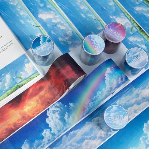 6 Rollen Scrapbook Washi Tape,Bullet Journal Zubehör Masking Tape Dekoratives Klebeband Wolken Series Papier Tape für DIY Bullet Journals und Scrapbooking(Cloud Series) von Kesari