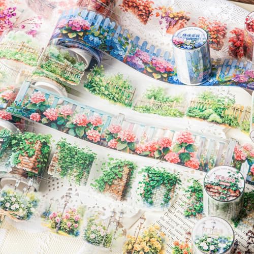 6 Rollen Scrapbooking Sticker Washi Tape,Transparent Tape Dekoratives Klebeband Zaun Pflanzen Tape für DIY Bullet Journals,Planer,Karten und Scrapbooking(Fence Plants) von Kesari