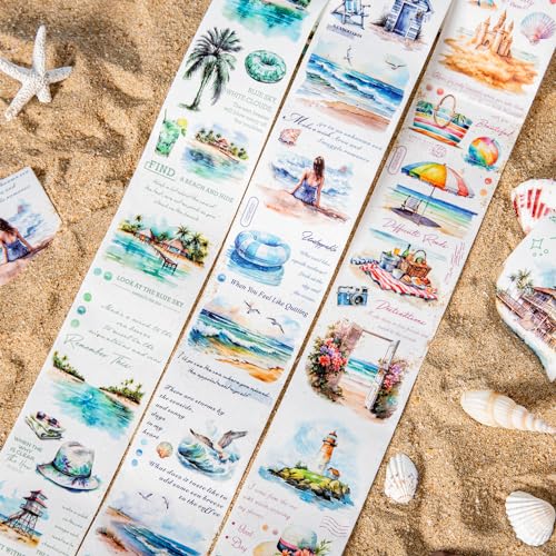 6 Rolls Scrapbook Washi Tape,Scrapbook Stickers Dekoratives Klebeband Strand Series Papier Tape für DIY Bullet Journaling,Planer,und Scrapbooking(Strand Thema) von Kesari