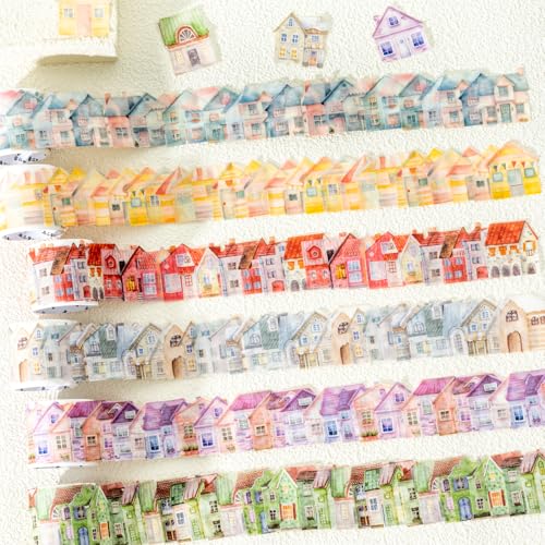 Scrapbooking Stickers Set,6 Rolls Bullet Journal Zubehör Aufklebers,House Themed Washi Tape Aesthetic Stickers,Decorative for Journal Zubehör,Photo Album,Notebook,DIY Crafts(Rainbow Dream Town) von Kesari