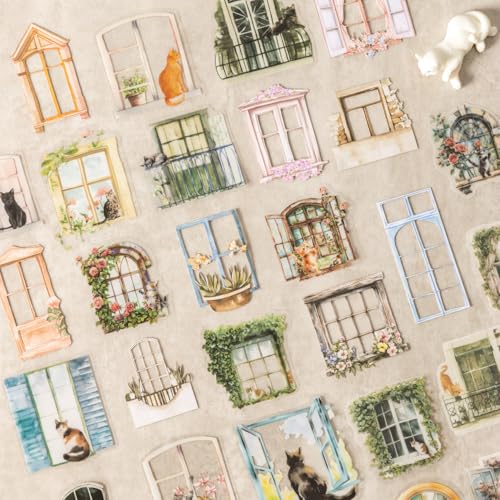 Scrapbook Zubehör Stickers,Bullet Journal Zubehör,PET Window Serie Scrapbook Sticker Deko für Journaling,Fotoalbum,Notebook(A Dream Outside the Window) von Kesari