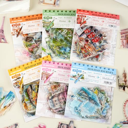 Scrapbooking Zubehör Stickers Set,180 Pcs PET Bullet Journal Zubehör Aufklebers,Journey Scenery Themed Aesthetic Stickers Decorative for Journal Zubehör,Photo Album,Notebook(Holiday Journey Series) Scrapbooking Zubehör Stickers Set,180 Pcs PET Bullet Journal Zubehör Aufklebers,Journey Scenery Themed Aesthetic Stickers Decorative for Journal Zubehör,Photo Album,Notebook(Holiday Journey Series) von Kesari