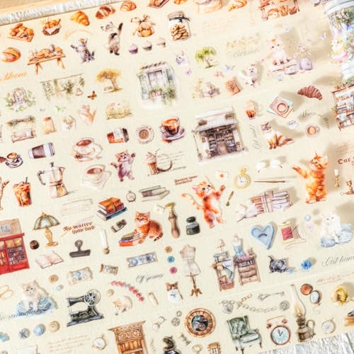 Washi Tape Stickers Set,6 Rolls PET Vintage Scrapbooking Zubehör Stickers,Handmade workshop Themed Aesthetic Stickers Decorative for Bullet Journal Zubehör,Journal,Photo Album,DIY(Cat Hands Series) von Kesari
