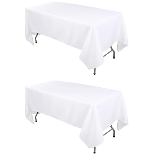 Kesfey 2 Pack weiße Polyester-Tischdecken 60x102 Zoll für 6 Ft Tische, Rechteck Stoff knitterfrei abwaschbar Tischdecke für Bankett, Party, Camping... Kesfey 2 Pack weiße Polyester-Tischdecken 60x102 Zoll für 6 Ft Tische, Rechteck Stoff knitterfrei abwaschbar Tischdecke für Bankett, Party, Camping... von Kesfey