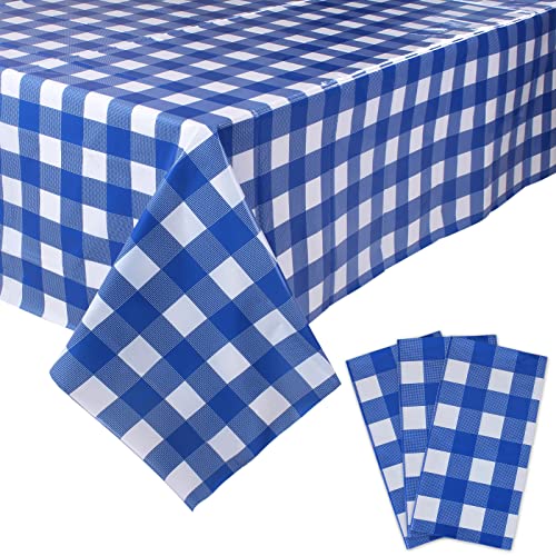 Kesfey 3 Pack blau 54x108 Zoll Gingham Tischdecken, Kunststoff Einweg Karierten Tischdecke wasserdicht Party Rechteck Tischdecken für Parteien und Picknick von Kesfey