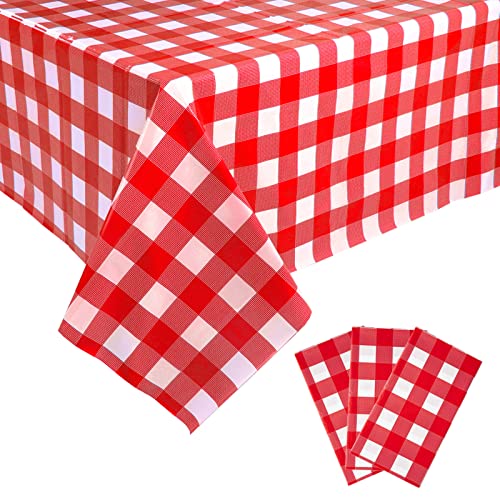 Kesfey 3 Pack rot Gingham Kunststoff Tischdecken 137x274cm, Einweg Karierten Rechteck Tischdecke, wasserdicht und spritzwassergeschützt Tischabdeckungen für Party Supplies von Kesfey