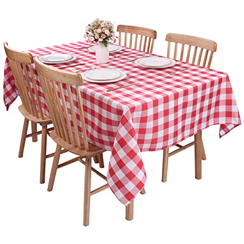 Kesfey Karierte Tischdecke, Polyester, 140 x 200 cm, rechteckige Gingham-Tischdecke, auslaufsicher und knitterarm, für den Außen- und Innenbereich, karierte Tischdecke, abwischbar (rot) von Kesfey