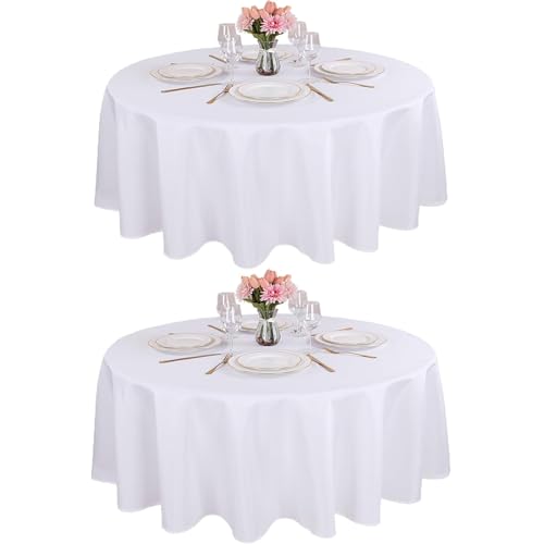 Kesfey Runde Polyester-Tischdecken, 178 cm, wasserdicht, runde Tischdecke für Esszimmer und Party, Weiß, 2 Stück von Kesfey