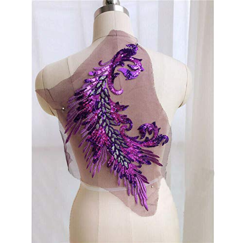 3D Große Applikation Stickerei Spitze Braut Applique Iron On or Sew On Patch DIY Hochzeitskleid Beschreibung, lila Pailletten von Kesheng