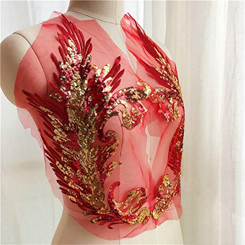 3D Große Applikation Stickerei Spitze Braut Applique Iron On or Sew On Patch DIY Hochzeitskleid Beschreibung Pailletten Rot von Kesheng