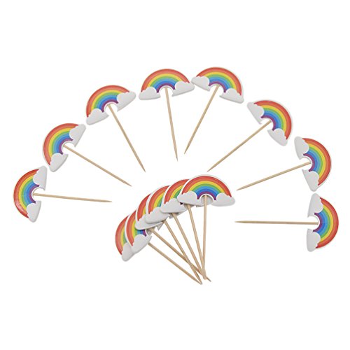 YNuth 24x Kuchenstecker Tortenstecker Regenbogen Cupcake Kuchenaufsatz Dekoration von Kesheng