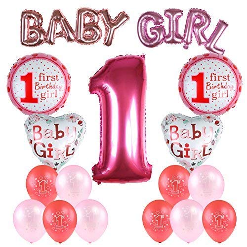Kesote 17 Stück Geburtstag Ballon Set, Helium Folie Ballons und Luftballons für Geburtstag Deko 1 Jahr Alt (Baby Girl Mädchen) von Kesote