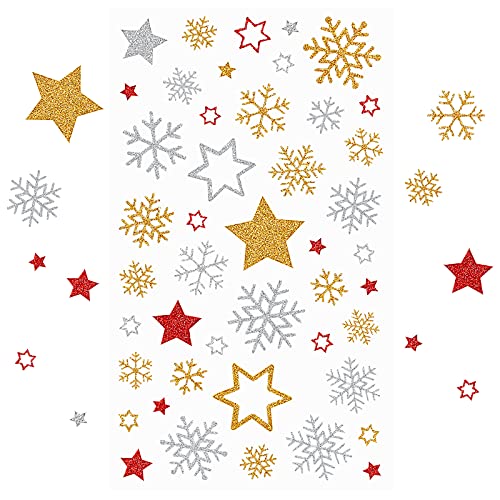 Kesote 230x Sticker Stern Aufkleber Glitzer Schneeflocken Etiketten Gold Selbstklebend zum Basteln Silber Weihnachten Deko Rot von Kesote