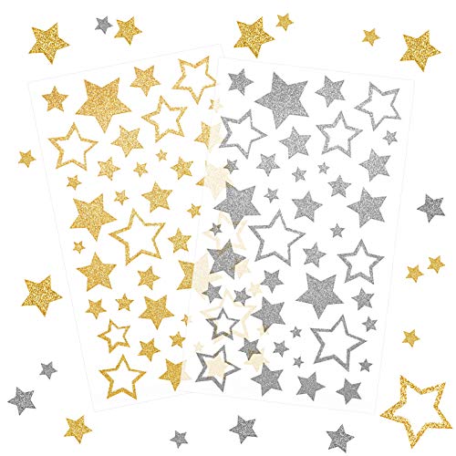 Kesote 252x Sticker Stern Aufkleber Glitzer Gold Etiketten Silber Selbstklebend zum Basteln für Weihnachten Deko Geschenk von Kesote