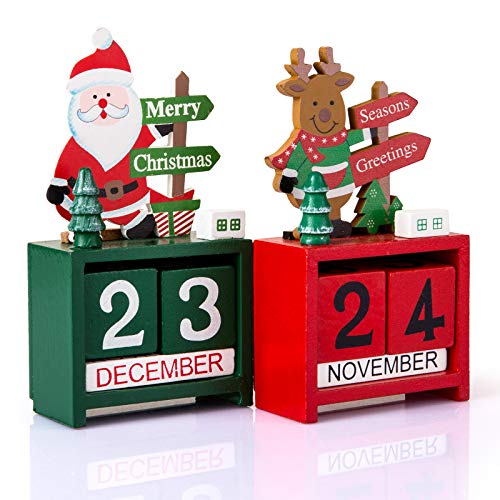 Kesote 2X Adventskalender Tisch Dauerkalender Weihnachtskalender Würfel Holz Bürokalender Weihnachten Deko, Nikolaus und Rentier Kesote 2X Adventskalender Tisch Dauerkalender Weihnachtskalender Würfel Holz Bürokalender Weihnachten Deko, Nikolaus und Rentier von Kesote