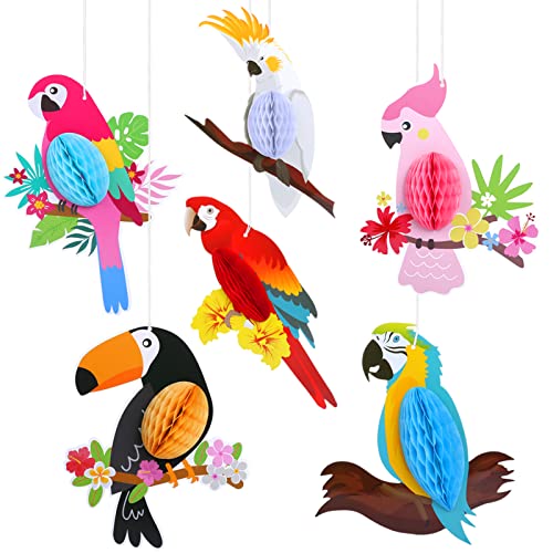 Kesote Hawaii Deko Sommer Party Deko 6 PCS Tropische Vögel Papagei Deko Dschungel Dekorationen Gartenparty Vogeldekoration Hängende Tropical Tiki Bar Luau Party von Kesote