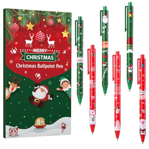 Kesote Kugelschreiber Weihnachten 24 PCS Schreibstifte Kinder Deko für Adventskalender zum Befüllen (6 Motive) von Kesote